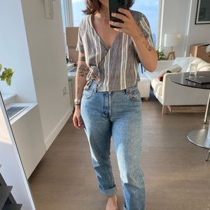 striped & cropped wrap shirt